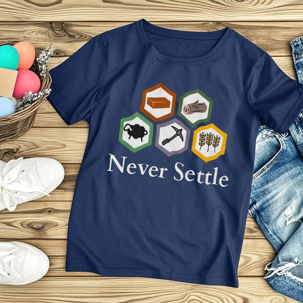Never Settle Catan Shirt Vinta - Board Game Catan recension och pris