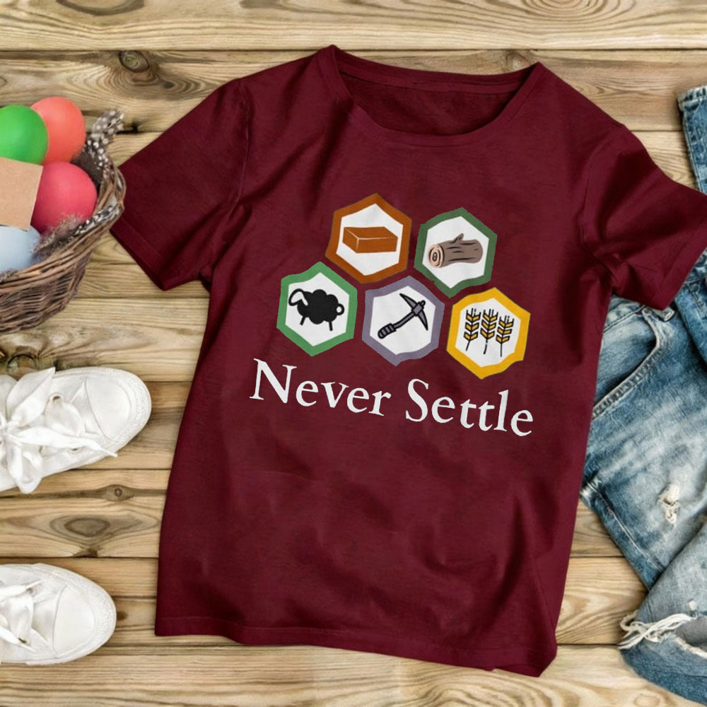 Never Settle Catan Shirt Vinta - Board Game Catan recension och pris